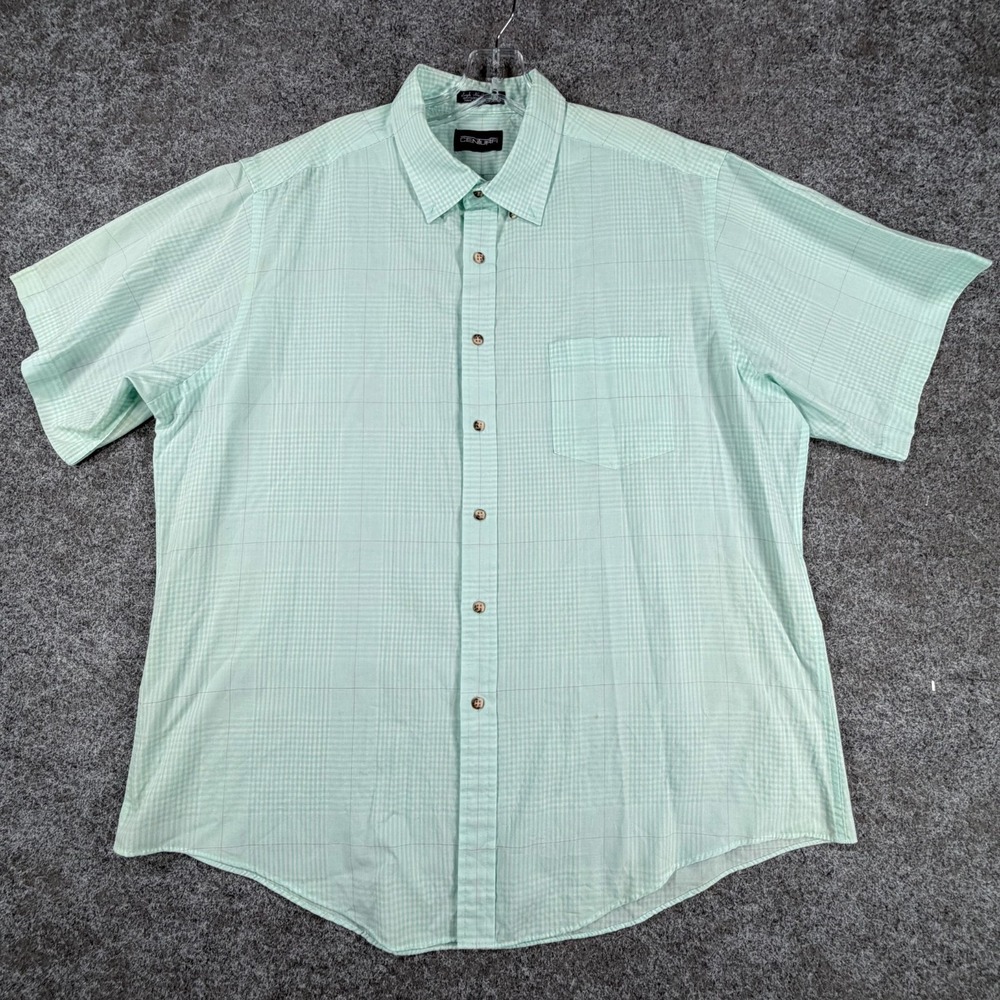Centura Button Down‎ Shirts Mens Mint Green Micro Checkered Preppy Short Sleeve
